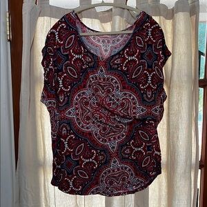 Westport Red and White Relaxed Asymmetrical Blouse